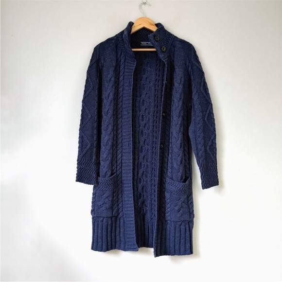 Long Aran cardigan — blue — size S - Picture 6 of 15